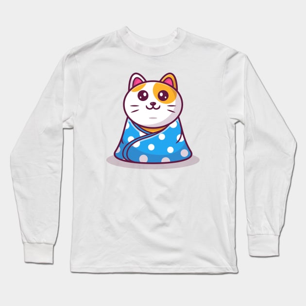 Cute Cat Sitting Wearing Blanket Long Sleeve T-Shirt by Catalyst Labs